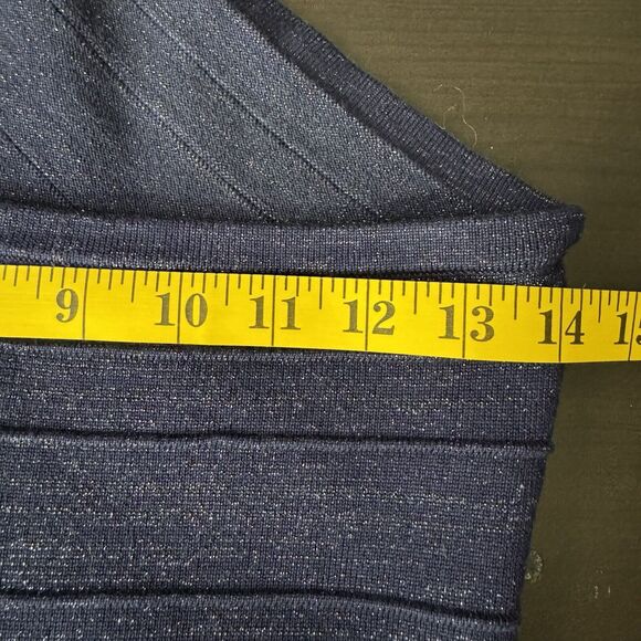 Foreign Exchange One Shoulder Bandage Mini Dress Womens M Navy Shimmer Bodycon - Picture 8 of 10